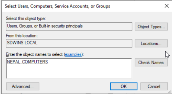 Addning Nepal_Computers object to the folder permission
